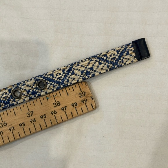 Blue and Cream Woven thin Belt with Metal Buckle about 43” long - Picture 6 of 9